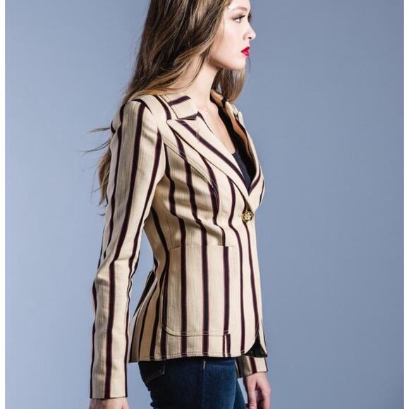 SMYTHE Duchess Striped Blazer US Size 6 Elbow Patches $795 MSRP Old Money - Picture 7 of 10